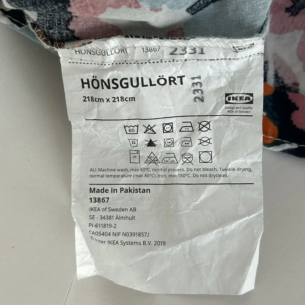 IKEA HONSGULLORT Full/Queen Duvet Cover Floral Abstract Multicolor 218x218 cm